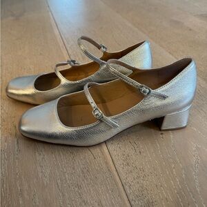 🪩 Madewell Silver Leather Mary Jane Block Heel Pumps | Size 8.5